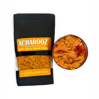 Acharooz Tangy Haldi Adrak Pickle  Authentic Indian Haldi Pickle  Spicy Blend of Ginger with Rich Indian Spices  Haldi ka achar - Perfect with Meals & Snacks  350g PAcket No Artificial Preservatives