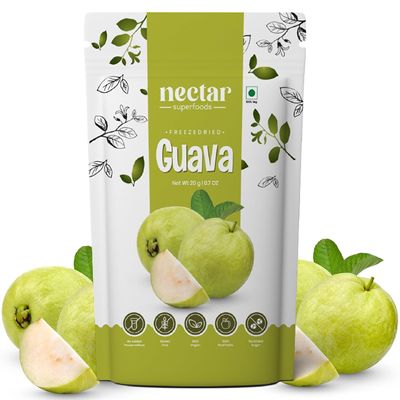Nectar Superfoods Freeze-Dried Guava 100% Natural Dried Fruit | No Sugar, No Preservatives | High Protein, Healthy, Vegan & Gluten-Free Snack for Kids and Adults | 20g Pouch (Pack of 1)