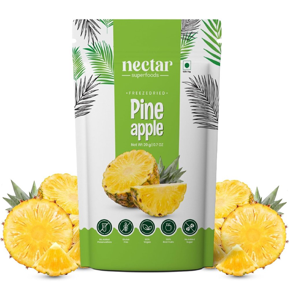 Nectar Superfoods Freeze-Dried Pineapple | 100% Natural Fruit Snack | No Added Sugar or Preservatives | Healthy Vegan & Gluten-Free Snack for Kids & Adults | 20g Single Pouch
