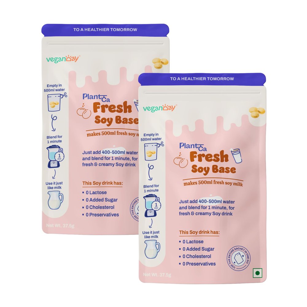 Veganday PlantCa Fresh Soy Drink | Plant Based Milk Substitute | Lactose Free & Cholesterol Free | Zero Sugar & No Preservatives (500mL(Pack of 2))