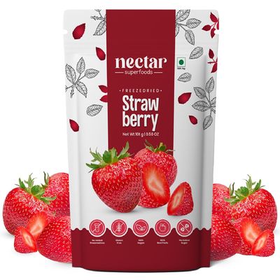 Nectar Superfoods Freeze-Dried Strawberry 100% Natural Dried Fruit | No Sugar, No Preservatives | Healthy, Vegan & Gluten-Free Snack for Kids and Adults | 16g Pouch (Pack of 1)