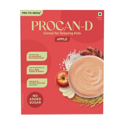 Pro To Grow PROCAN-D Apple Cereal 300g for Growing Kids | Enriched with Rice, Milk, Apple & Dates | No Added Sugar with 20 Micronutrients | Gluten-Free Formula for Wholesome Nutrition