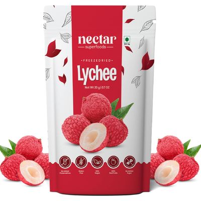 Nectar Superfoods Freeze-Dried Lychee 100% Natural Dried Fruit | No Sugar, No Preservatives | Healthy, Vegan & Gluten-Free Snack for Kids and Adults | 20g Pouch (Pack of 1)