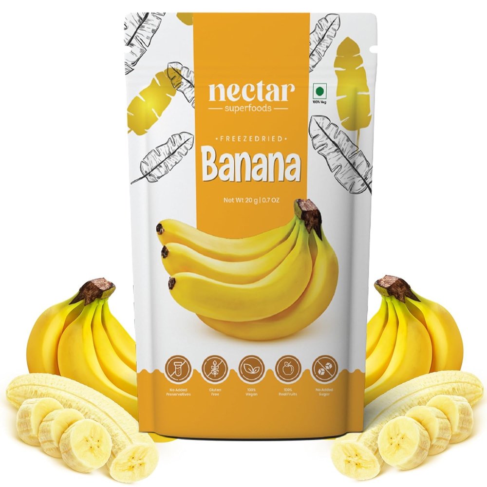 Nectar Superfoods Freeze-Dried Banana | 100% Natural Fruit Snack | No Added Sugar or Preservatives | Healthy Vegan & Gluten-Free Snack for Kids & Adults | 20g Single Pouch