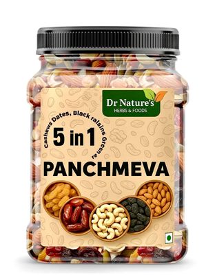 DR NATURES HERBS AND FOODS PANCHAMEVA dry Fruits mix/Healthy snack/Nut mix/Almond, cashews, greenRaisins,brown raisins, Dry dates (400 GM, Unflavoured)