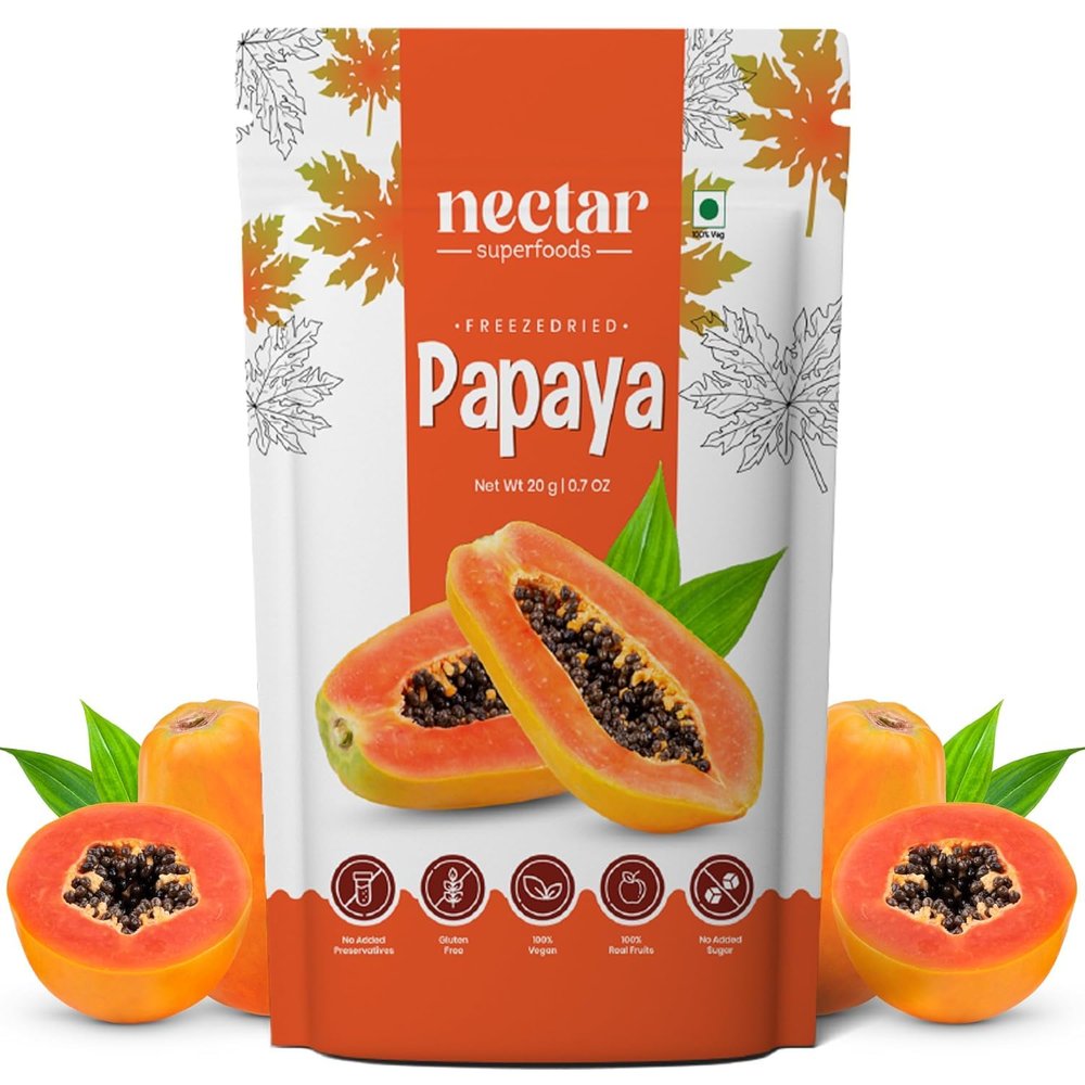 Nectar Superfoods Freeze-Dried Papaya  100% Natural Dried Fruit | No Sugar, No Preservatives | Healthy, Vegan & Gluten-Free Snack for Kids and Adults | 20g Pouch (Pack of 1)