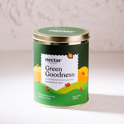 Nectar Superfoods Freeze Dried GREEN GOODNESS Smoothie Mix Powder | 20 Servings | 300 Gram Pack | Mango & Spinach | Healthy Shakes with 100% Natural Fruit- Veggies | No refined Sugar Added | No Preservatives | Vegan | Gluten Free | Convenient & Healt