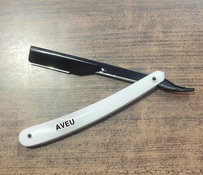 AVEU Professional Straight Edge Barber Razor, White and Black Handle, Traditional Style