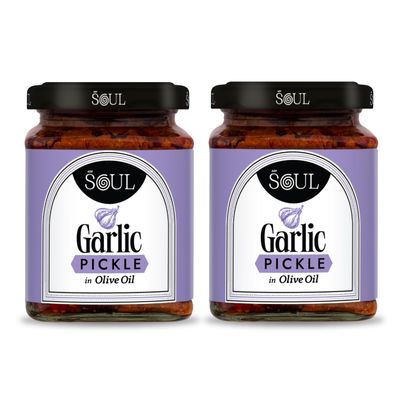 ADF Soul Garlic Pickle In 100% Olive Oil 275g (Pack of 2) | Authentic Indian Pickle, Natural, Spicy, Tangy & Delicious Achar