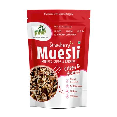 Health Ninja Strawberry Muesli | High Protein Breakfast Cereal | Oats, Almonds, Chia, Flax & Pumpkin Seeds | 900 g (B0F8VKX3Y3, Strawberry)
