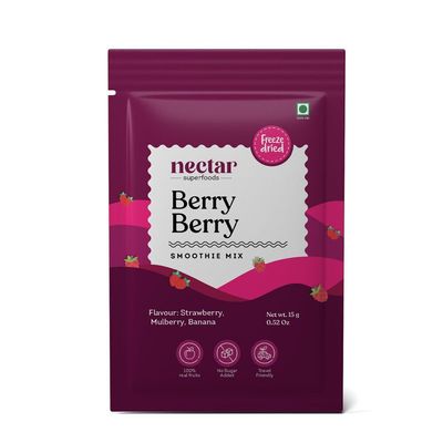 Nectar Superfoods Berry Berry Smoothie Powder | Strawberry, Mulberry & Banana Blend | No Added Sugar | Vegan & Gluten-Free | Natural Freeze-Dried Fruit Mix | 15g Sachet