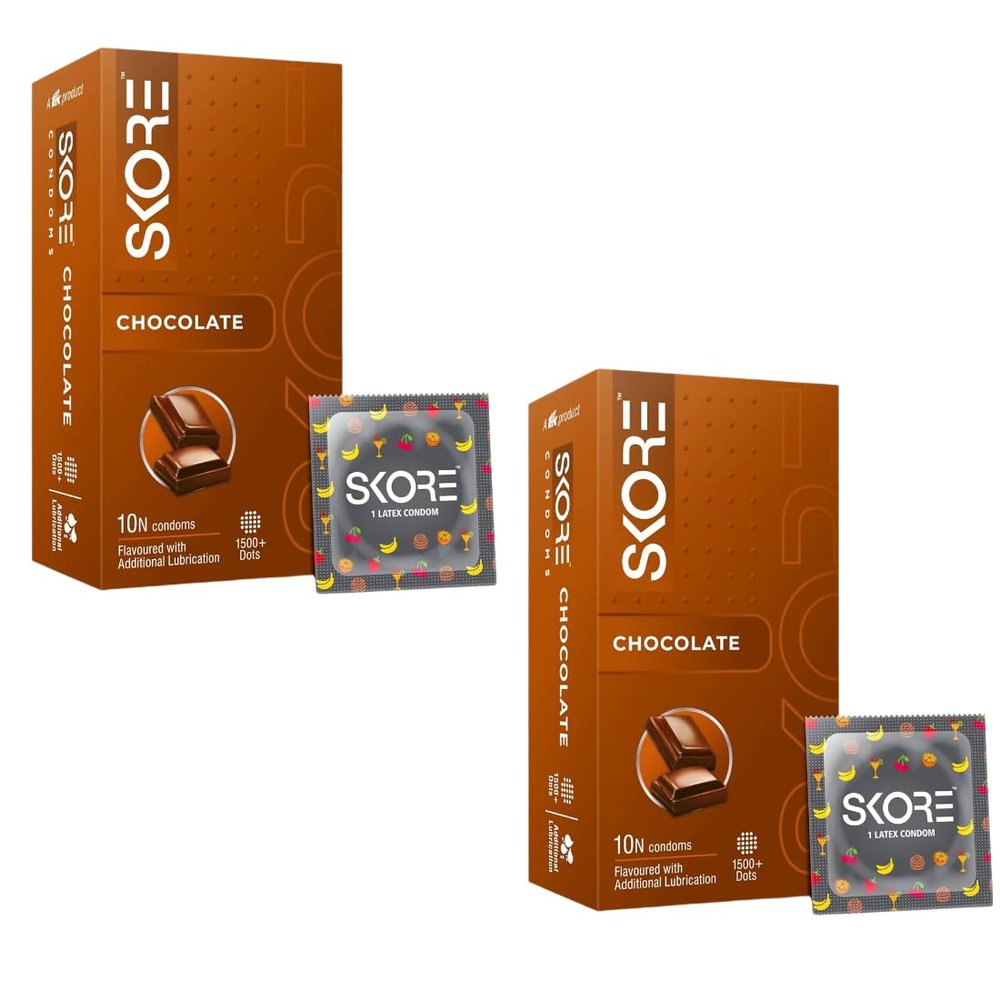 Skor Chocolate Flavoured Condoms Lubricated Premium Latex for Smooth (Pack of 2)