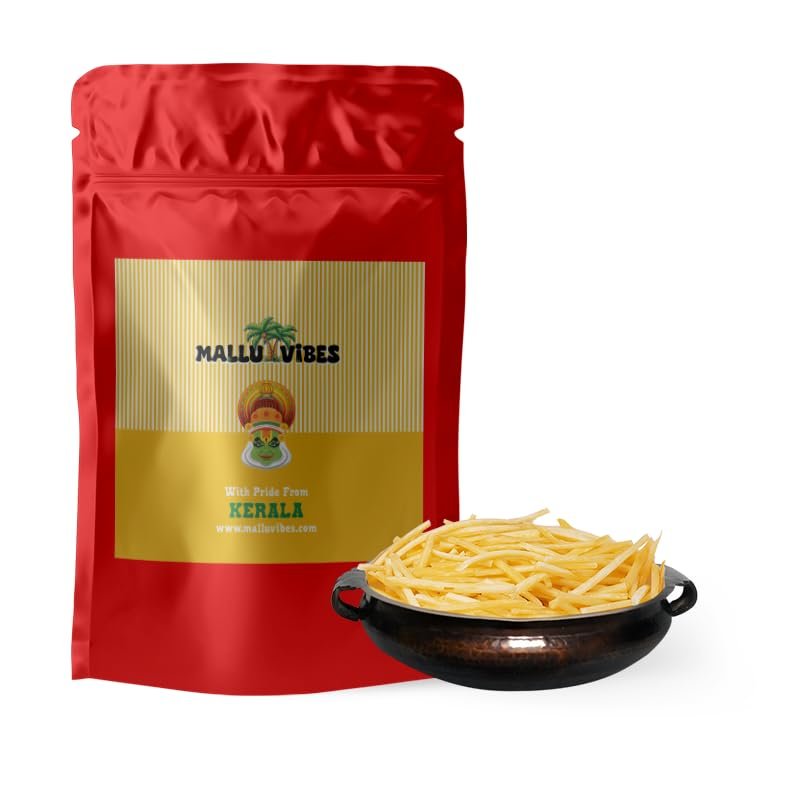 Mallu Vibes Traditional Kerala Tapioca Chips (Kappa Upperi) | Natural & Delicious | Authentic Crispy Snack in Coconut Oil | 100g