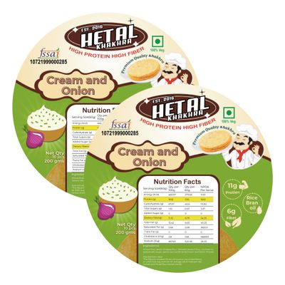 Cream-Onion Khakhra | Classic | Crispy | Ready To Eat | High Protein High Fiber| No Palm Oil | 200g Vacuum Pack Of 2