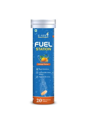 U-VITA Fuel Station Electrolyte Drink Mix, Orange Flavour, 20 Effervescent Tablets, with Vitamins and Minerals for Rapid Hydration (1)