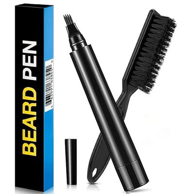 DKWIN Beard Pencil Filler for Men Barber Styling Pen with Bristle Beard Brush Waterproof, Sweat Proof Natural Shaping Up for Men Beard, Moustache