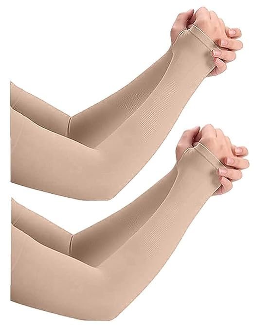 GIRLYZ ATTIRE Arms Sleeves Protective Summer Gloves Sun Burn Protection Hand Arm Skin Gloves for Girl's and Women's (Pair Of 1) (Skin)