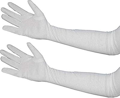 GIRLYZ ATTIRE Arms Sleeves Protective Summer Gloves Sun Burn Protection Hand Arm Skin Gloves for Girl's and Women's (Pair Of 1) (White Full Hand)