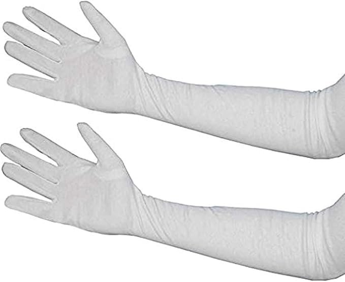 GIRLYZ ATTIRE Arms Sleeves Protective Summer Gloves Sun Burn Protection Hand Arm Skin Gloves for Girl's and Women's (Pair Of 1) (White Full Hand)