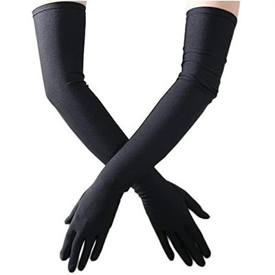 GIRLYZ ATTIRE Arms Sleeves Protective Summer Gloves Sun Burn Protection Hand Arm Skin Gloves for Girl's and Women's (Pair Of 1) (Black Full Hand)