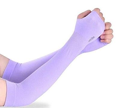 GIRLYZ ATTIRE Arms Sleeves Protective Summer Gloves Sun Burn Protection Hand Arm Skin Gloves for Girl's and Women's (Pair Of 1) (Purple)