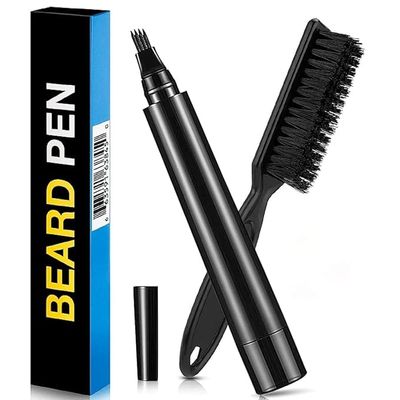 GRILL BUMP Beard Pencil Filler for Men Barber Styling Pen with Bristle Beard Brush Waterproof, Sweat Proof Natural Shaping Up for Men Beard, Moustache