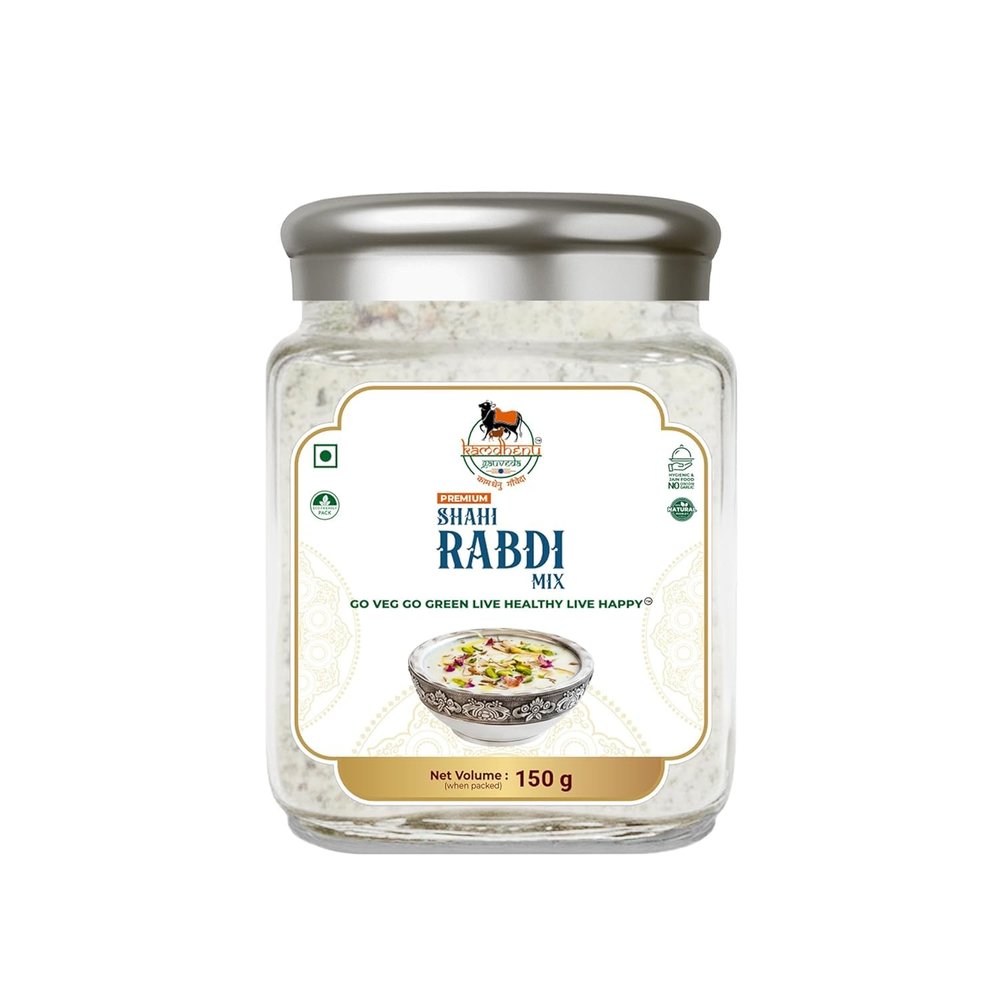 KAMDHENU GAUVEDA Premium Shahi Rabdi Mix Powder, Traditional Indian Milk Dessert Premix, (Pack In Piramal Glass Jar 150g, 1 Nos)