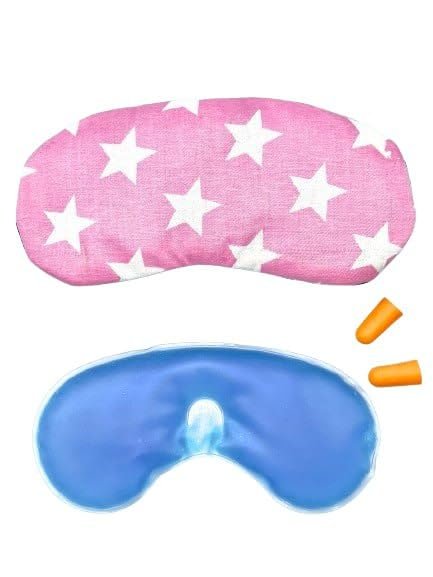 Jewelorra Sleep Mask with Cooling Gel  Soft Cotton Eye Mask for Sleeping  Breathable, Comfortable, Adjustable Eye Cover for Migraine Relief, Puffy Eyes, Travel & Naps(Pink Star).