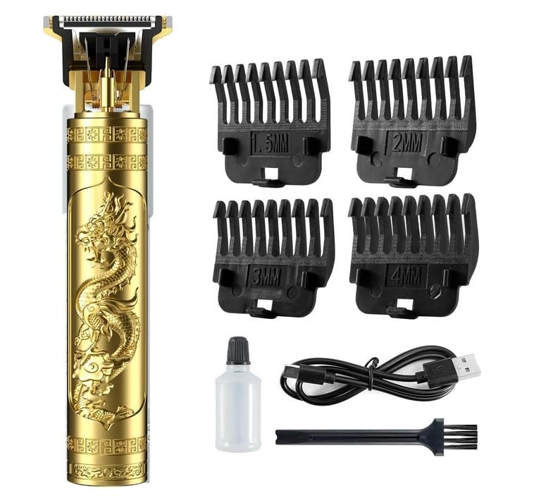 Hailfire Trimmer Men, Professional Hair Clipper, Cordless Electric Shaver for Beard, Hair, Mustache, and Face, Zero Gapped T-Blade Clippers with 4 Size Hair Combs, Perfect Men's Grooming Kit(Gold)