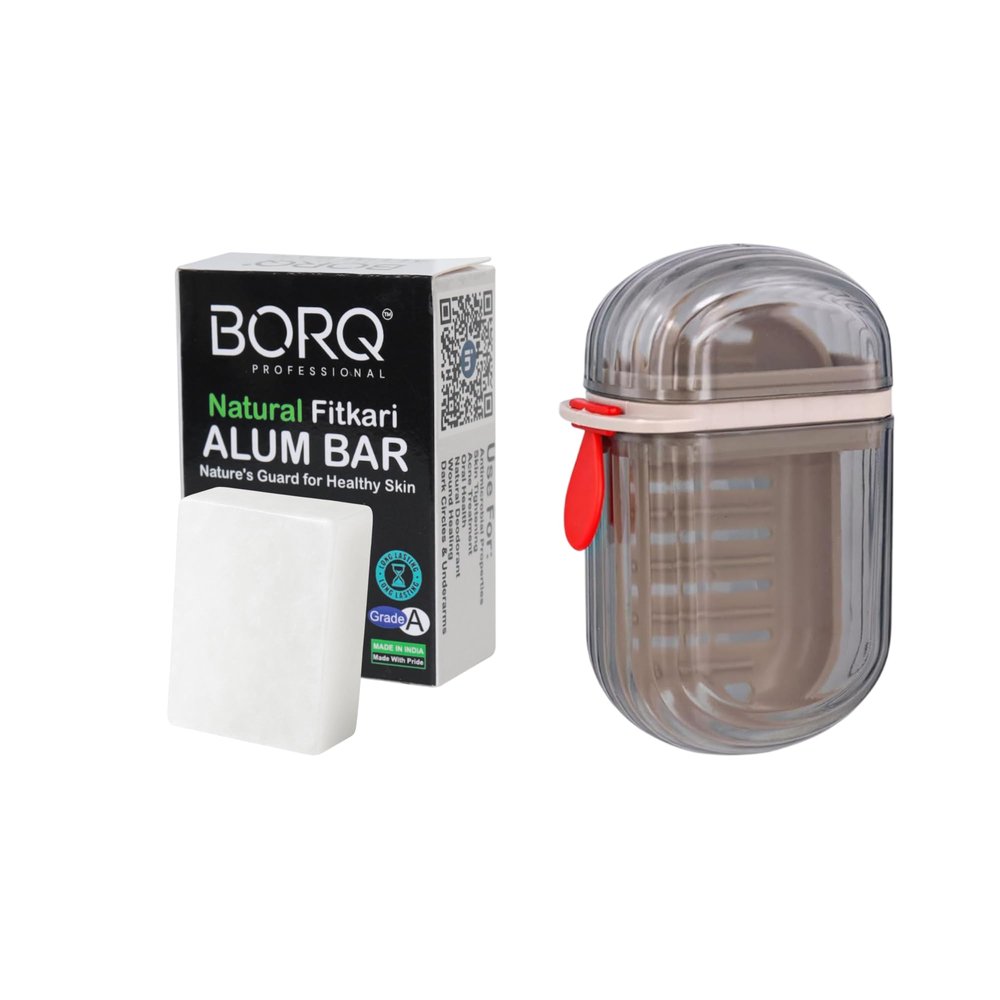BORQ Fitkari Alum Bar 100gm Pack of 1 With Traveling Case For After Shaving | 100% Pure Natural | Acne Treatment | Skin Tightening | Dark Circles & Underarms | Natural Deodorant