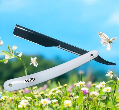 AVEU Professional Straight Edge Razor, White and Black, Traditional Style