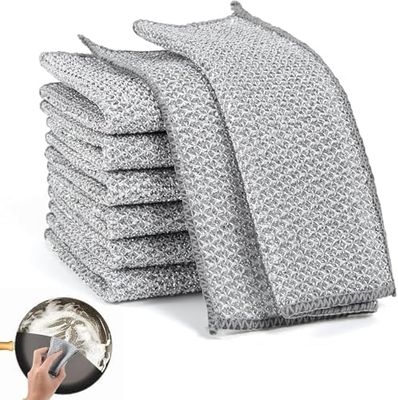 Double Sided Scrubbing Pad, Stainless Steel Wire, Non-Scratch Dish Scouring Pad, Heavy Duty Scrubber (10)