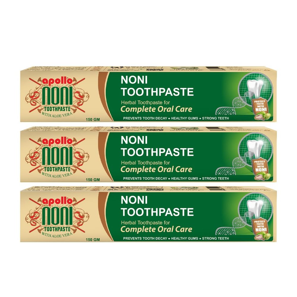 Apollo Noni Toothpaste For Complete Oral Care 150gm X 3 | Toothpaste For White Teeth, Stronger Teeth and Fresh Breath, Prevents Tooth Decay | Contains Pure Noni, Sugar Free