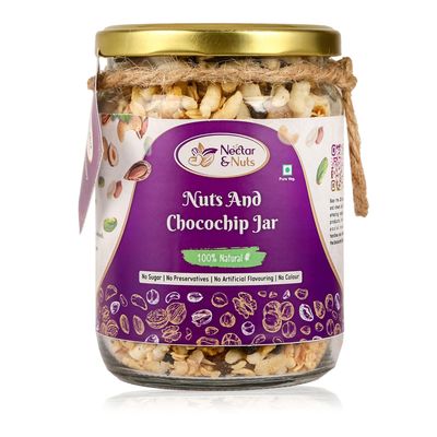Nut and Chocochip Jar Healthy Granola with Nuts & Jaggery | No Added Sugar | chocolate chip | Guilt-Free Snack | 250 grms