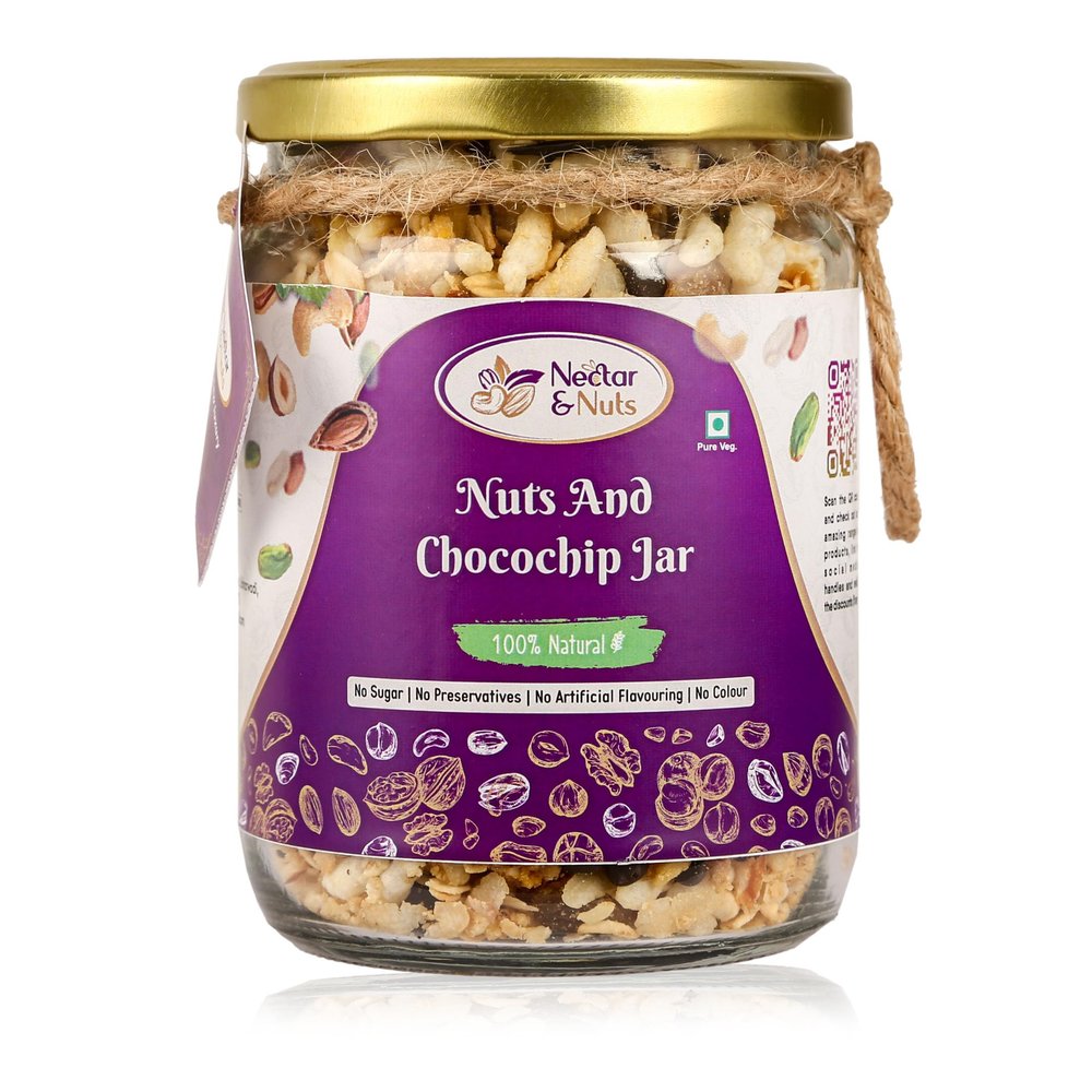 Nut and Chocochip Jar  Healthy Granola with Nuts & Jaggery | No Added Sugar | chocolate chip | Guilt-Free Snack | 250 grms