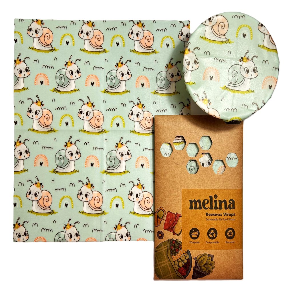 Melina Reusable Food Storage Wraps, Beeswax Wraps - Organic, Premium, Toxin-Free, Breathable (Set of 3) (Kawaii Edition)
