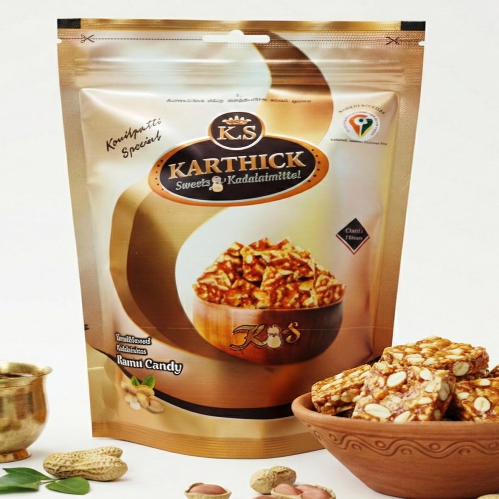 K.S KARTHICK Kovilpatti Special Elachi Kadalai Mittai - Peanut Chikki Burfi - 1500 Gm [ Pack Of 6 X 250G ]