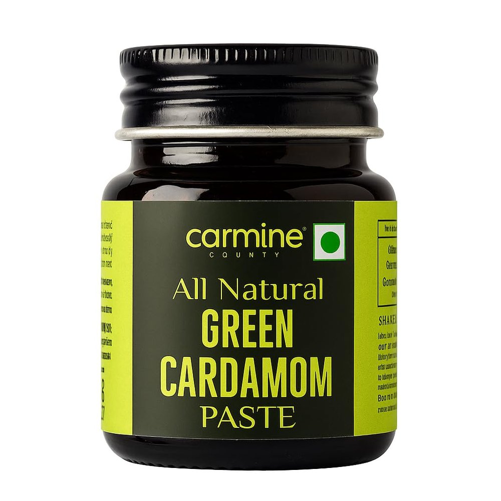 Carmine County All Natural Green Cardamom Paste - 50g | Pure, Aromatic Elaichi Paste for Baking, Cooking, Desserts, Beverages, Tea, Sweets | Natural Flavoring | No Preservatives or Additives, Clean Label (Glass Jar)
