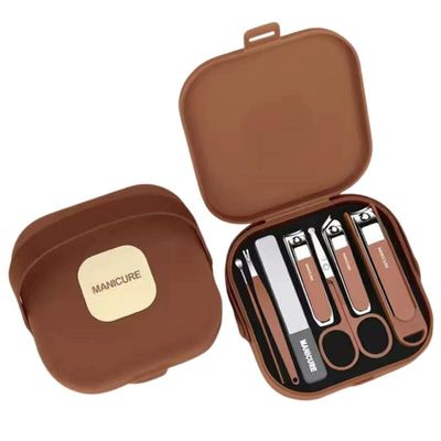 AOCASDIY Nail Clippers Set 7-in-1 Grooming Kit | Stainless Steel Pedicure & Manicure Tools | Brown