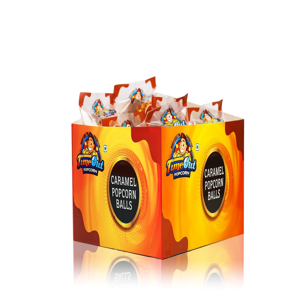 Time Out Popcorn Caramel Flavour Popcorn Balls, Ready to Eat, Gourmet Snacks, Crunchy, Pack of 12, 30g Each