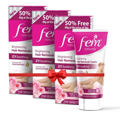 Fem Fairness Naturals Rose Hair Removal Cream - 180g (120g + 60g Free) | For Sensitive skin