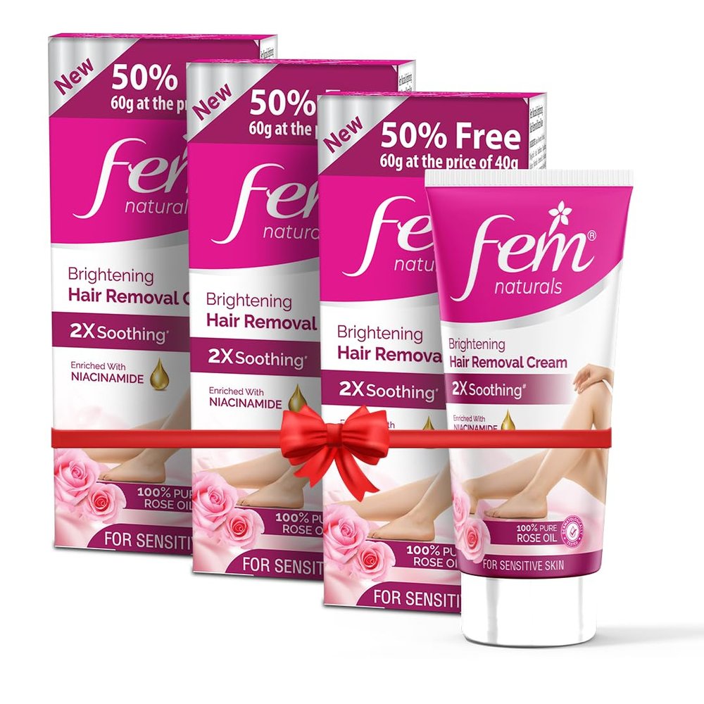 Fem Fairness Naturals Rose Hair Removal Cream - 180g (120g + 60g Free) | For Sensitive skin