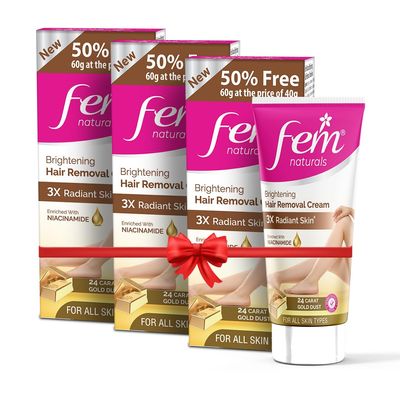 Fem Fairness Naturals Gold Hair Removal Cream - 180g (120g + 60g Free) | For All Skin Type