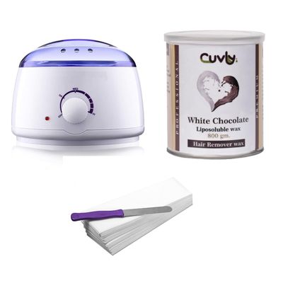 CUVLY Wax Kit Wax Heater Machine Waxing Kit Combo Wax Machine Chocolate Cream Wax (550 gm) Aloe Vera (550 gm) Strips (70pcs) Spatula(Kinfe),Sponge) | Hair Removal Waxkit (Liposoluble Wax) for Women