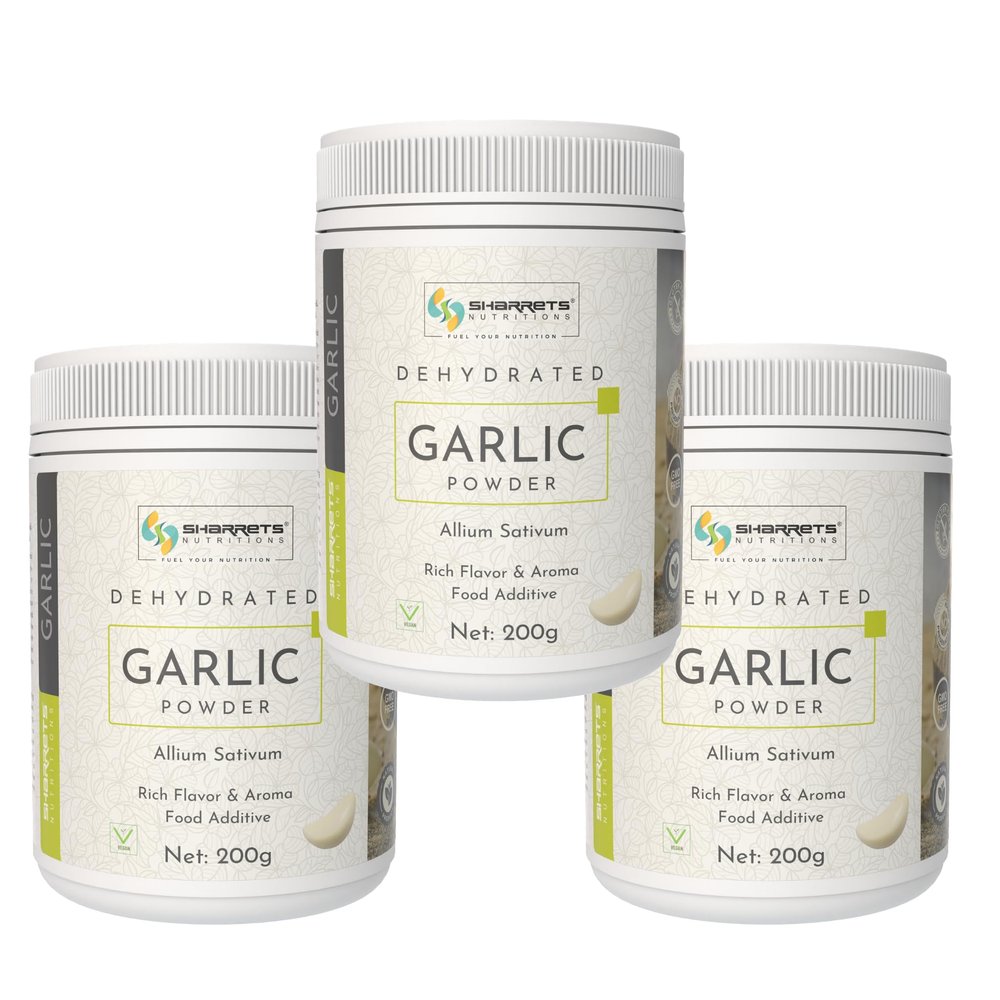 Sharrets Dehydrated Garlic Powder 200gm x 3 | Pure & Natural | No Preservatives | Gluten-Free | Aromatic & Flavorful | Ideal for Cooking, Seasoning & Marinades - Pack of 3