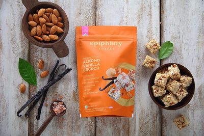 Epiphany Snacks Almond Vanilla Crunch Protein Bar Badam Healthy Snacks Dry Roasted Protein Bar No Added Sugar, Gluten Free, Vegan, Preservative Free, Energy Snack - 85g