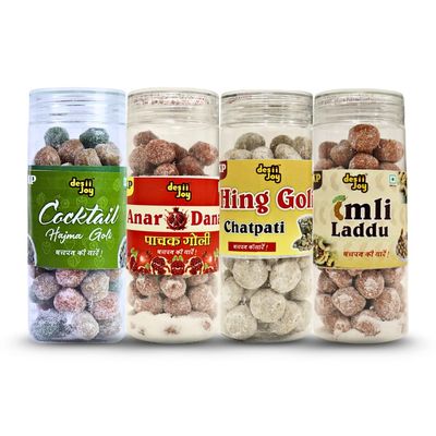 Desiijoy Hing goli, Imli laddu, Anardana goli and Cocktail 200gm each Combo Pack of 4