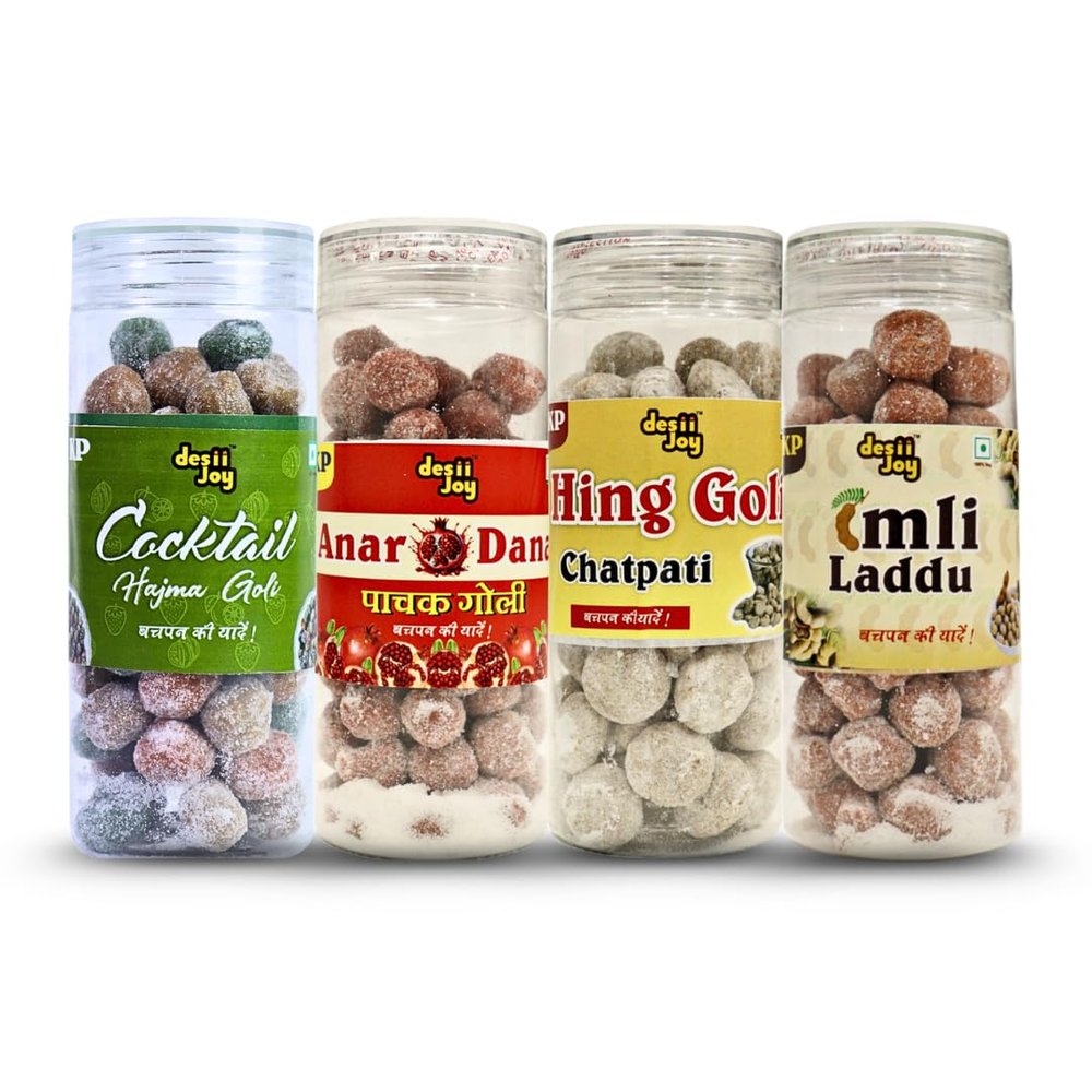 Desiijoy Hing goli, Imli laddu, Anardana goli and Cocktail 200gm each Combo Pack of 4