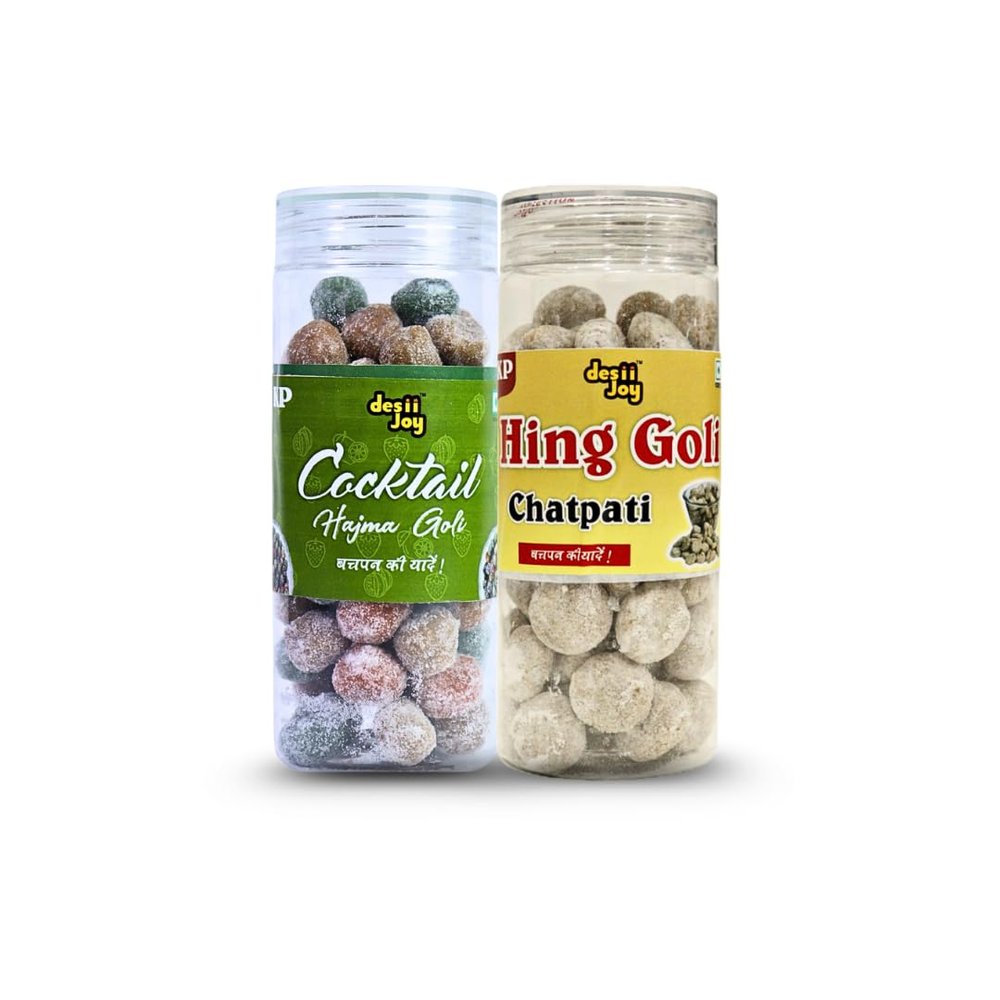 Desiijoy Cocktail Goli & Hing Goli  Combo Pack of 2 (200g Each) | Chatpata Digestive & Mouth Freshener Candy | Tangy & Spicy Treat for Kids & Adults | Ideal After-Meal Snack