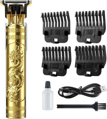 Cravico Professional Hair Trimmer for Men | Cordless Beard Shaver | T-Blade Clipper with 4 Hair Combs | Electric Grooming Tool for Face & Mustache (Gold)